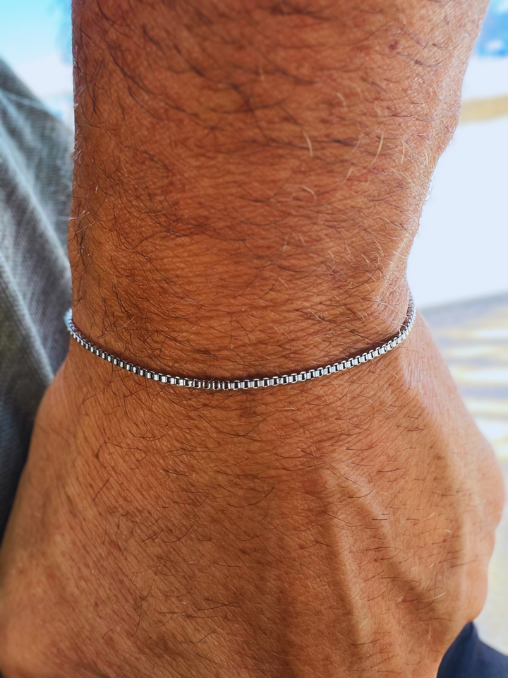 Box Chain Armbånd | 1.4mm Sølvfarvet